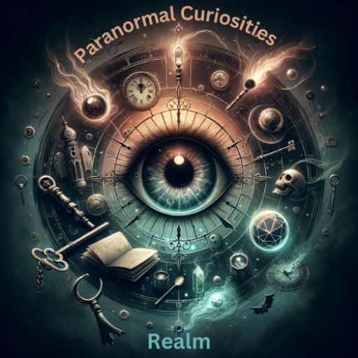 Paranormal Curiosities realm new logo with a eye and many thing floating around